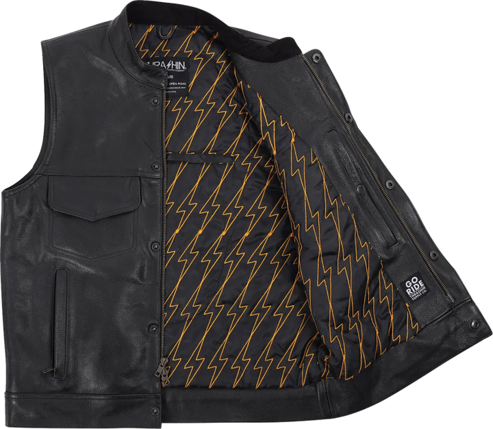 THRASHIN SUPPLY CO. Mulholland Leather Riding Vest - Black - 3XL TMJ-14-13