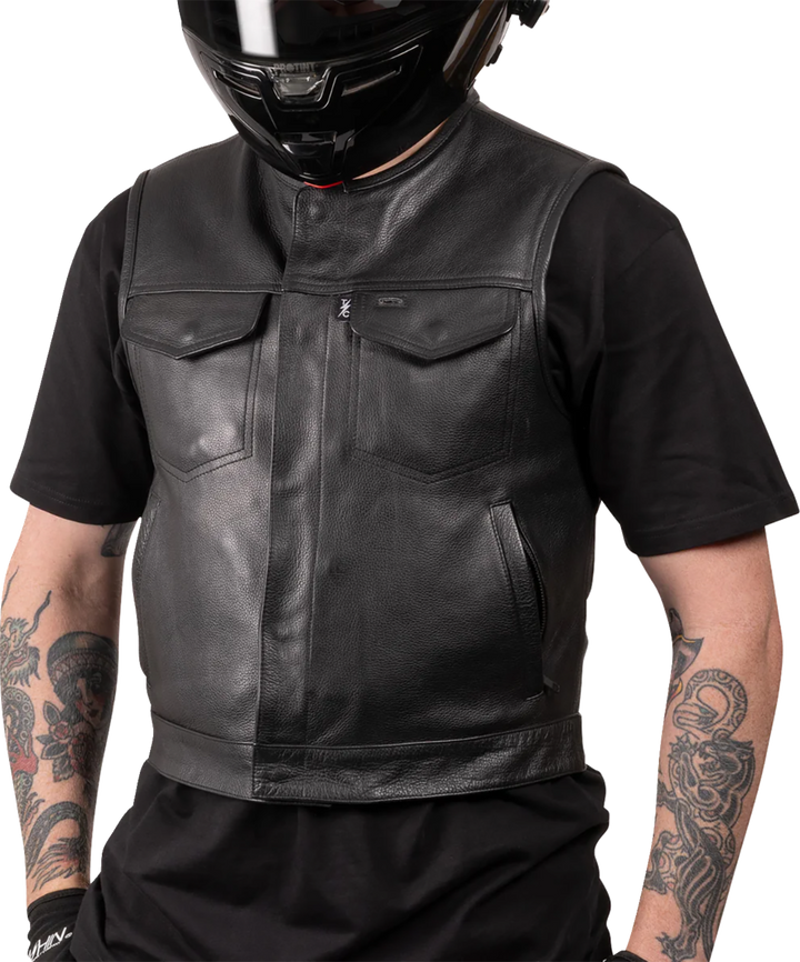 THRASHIN SUPPLY CO. Encinal Leather Shorty Riding Vest - Black - Large TMJ-17-10