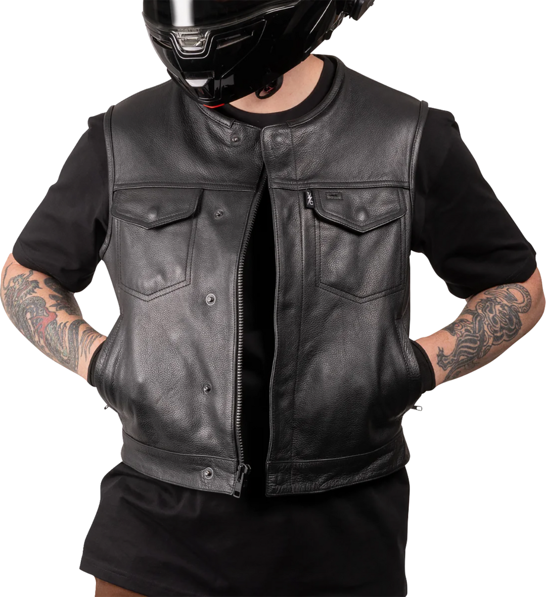 THRASHIN SUPPLY CO. Encinal Leather Shorty Riding Vest - Black - Large TMJ-17-10