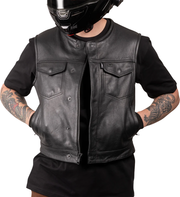 THRASHIN SUPPLY CO. Encinal Leather Shorty Riding Vest - Black - 2XL TMJ-17-12
