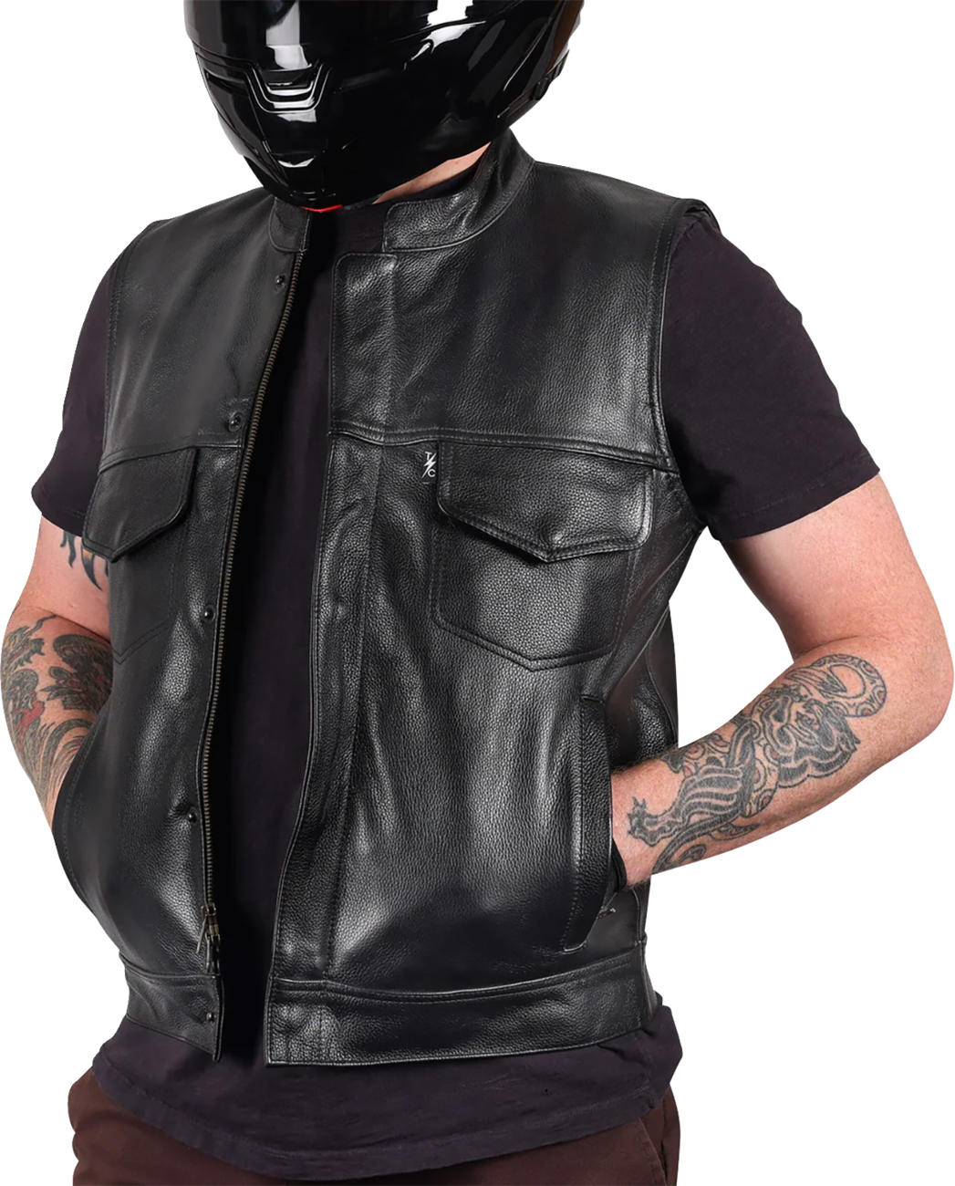 THRASHIN SUPPLY CO. Mulholland Leather Riding Vest - Black - 3XL TMJ-14-13