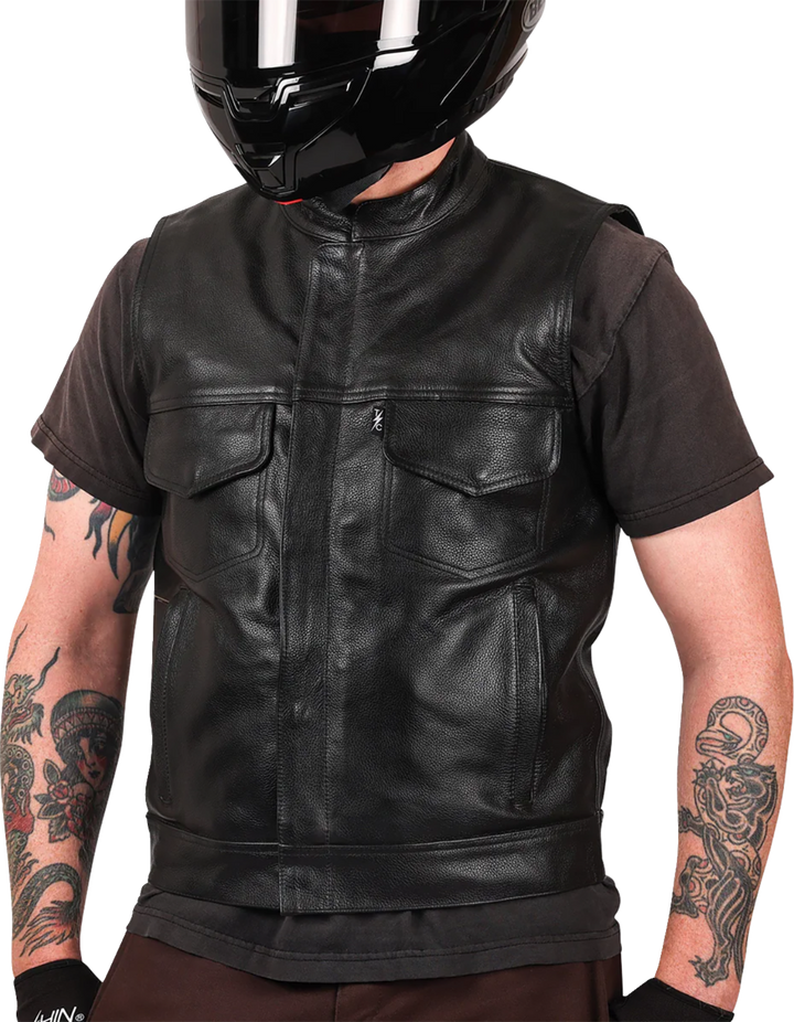 THRASHIN SUPPLY CO. Mulholland Leather Riding Vest - Black - 3XL TMJ-14-13