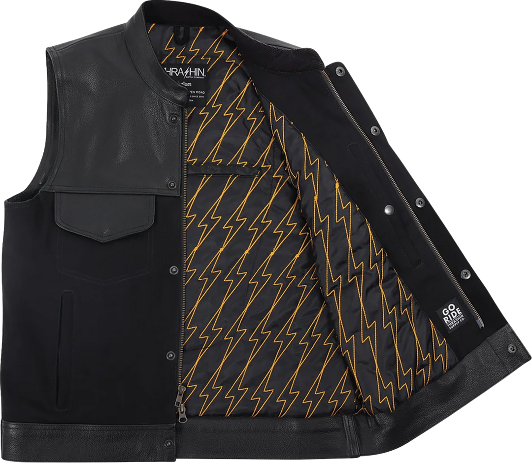 THRASHIN SUPPLY CO. Kanan Leather/Denim Riding Vest - Black - 3XL TMJ-13-13