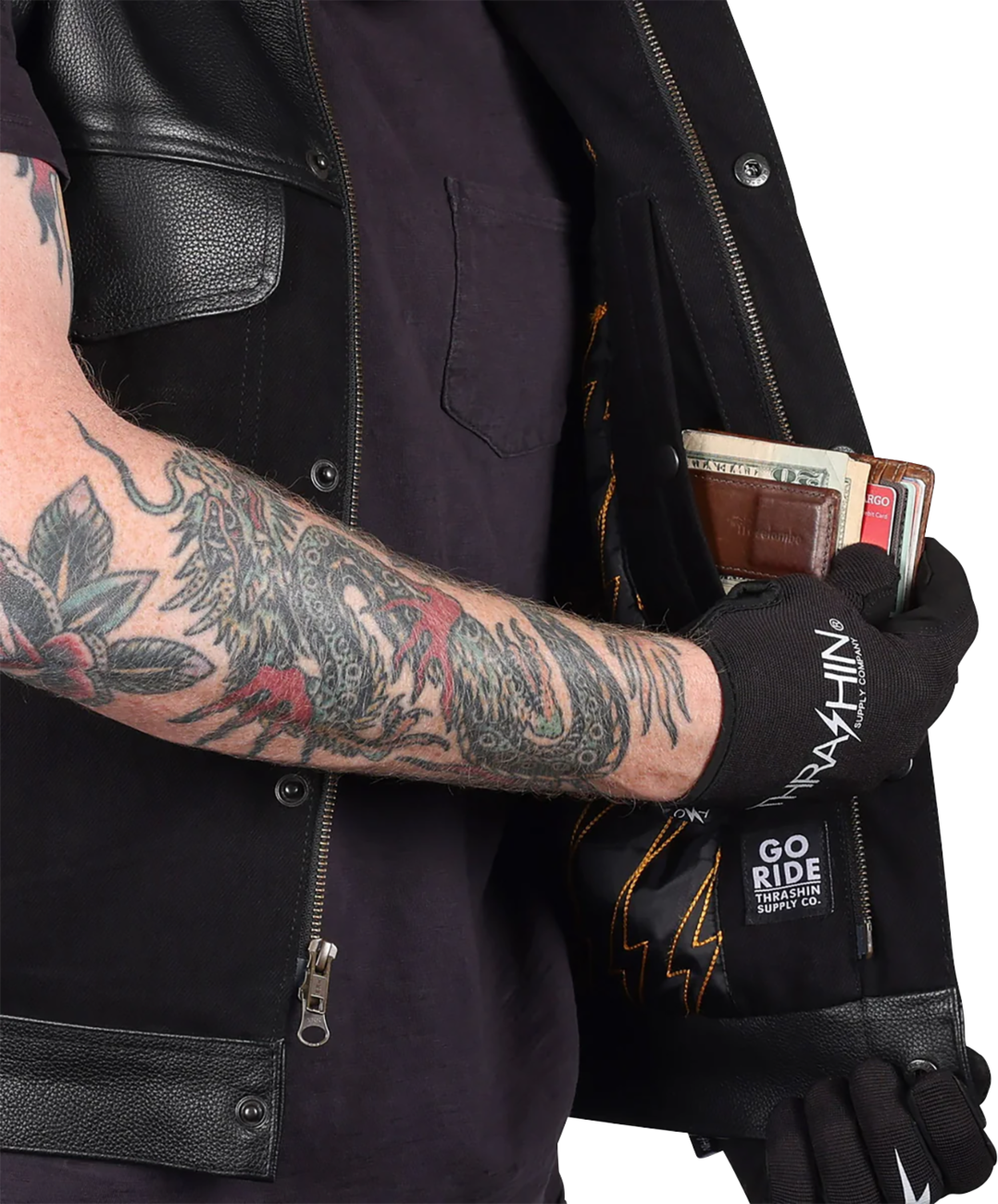 THRASHIN SUPPLY CO. Kanan Leather/Denim Riding Vest - Black - 2XL TMJ-13-12