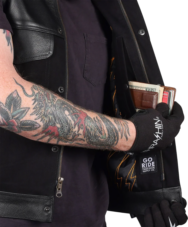 THRASHIN SUPPLY CO. Kanan Leather/Denim Riding Vest - Black - 2XL TMJ-13-12