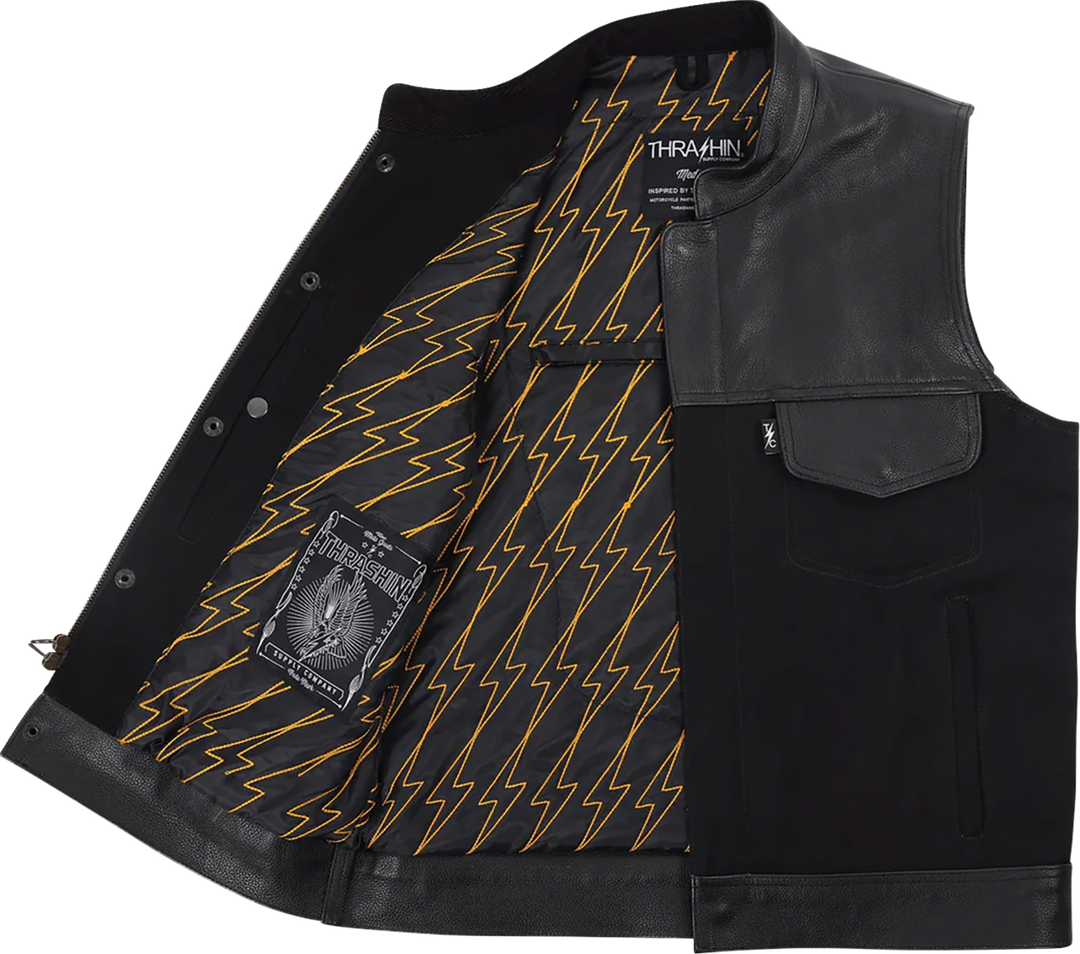 THRASHIN SUPPLY CO. Kanan Leather/Denim Riding Vest - Black - 3XL TMJ-13-13