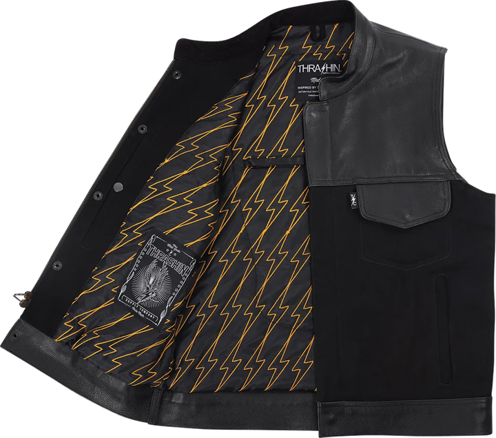 THRASHIN SUPPLY CO. Kanan Leather/Denim Riding Vest - Black - 3XL TMJ-13-13