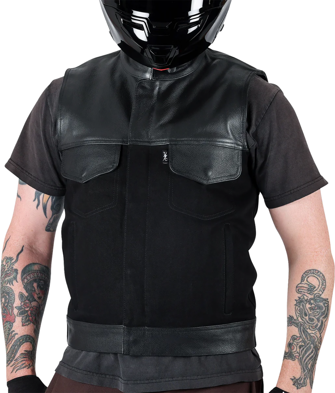 THRASHIN SUPPLY CO. Kanan Leather/Denim Riding Vest - Black - 2XL TMJ-13-12