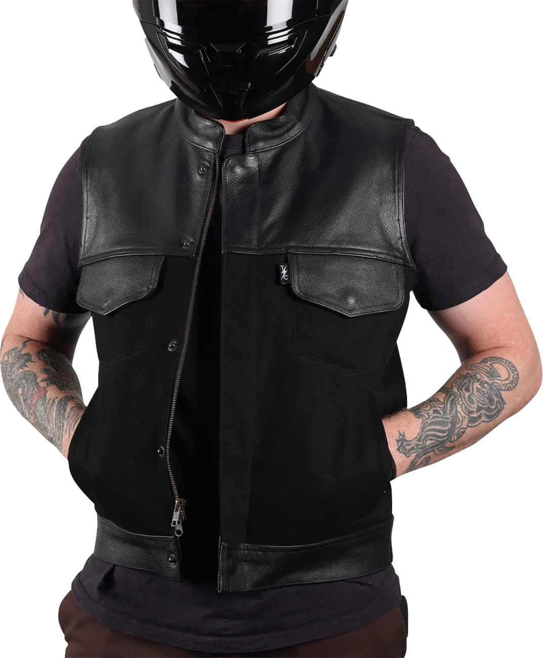 THRASHIN SUPPLY CO. Kanan Leather/Denim Riding Vest - Black - 3XL TMJ-13-13