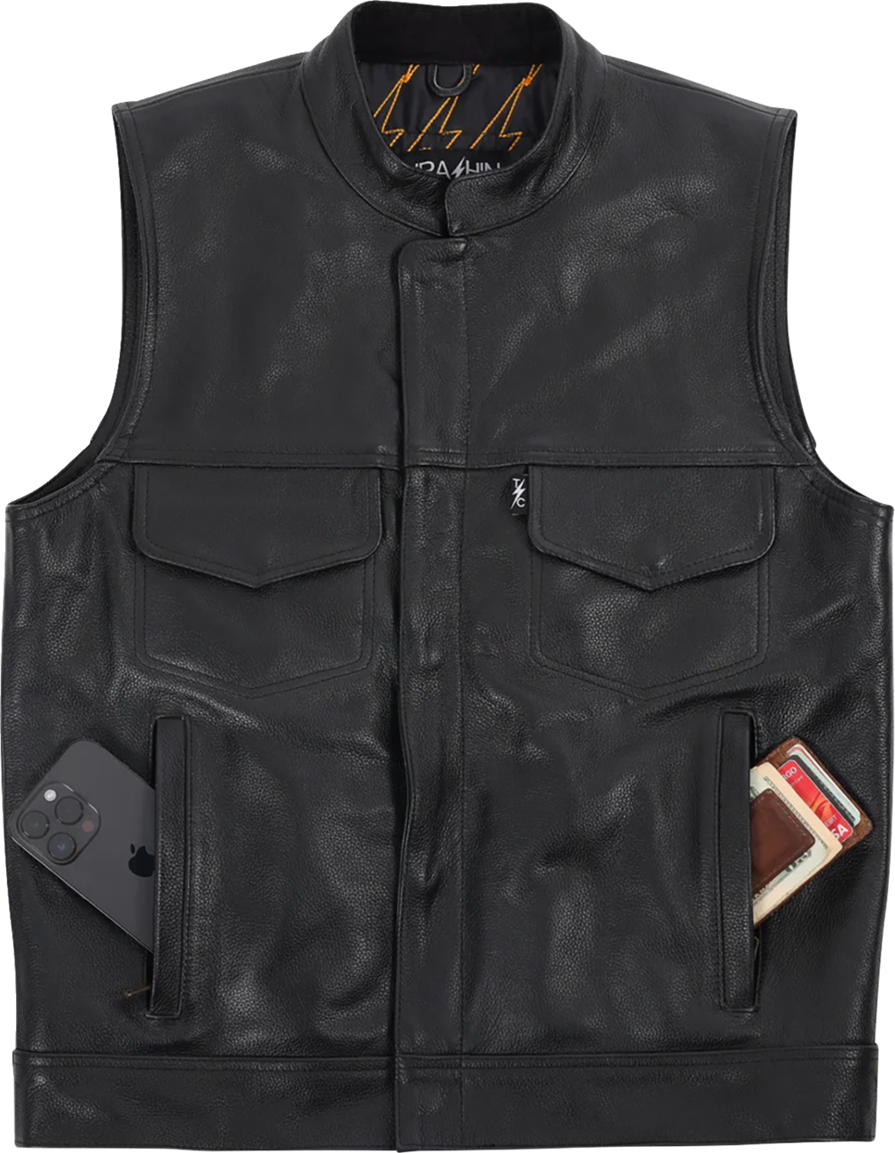 THRASHIN SUPPLY CO. Mulholland Leather Riding Vest - Black - Small TMJ-14-08