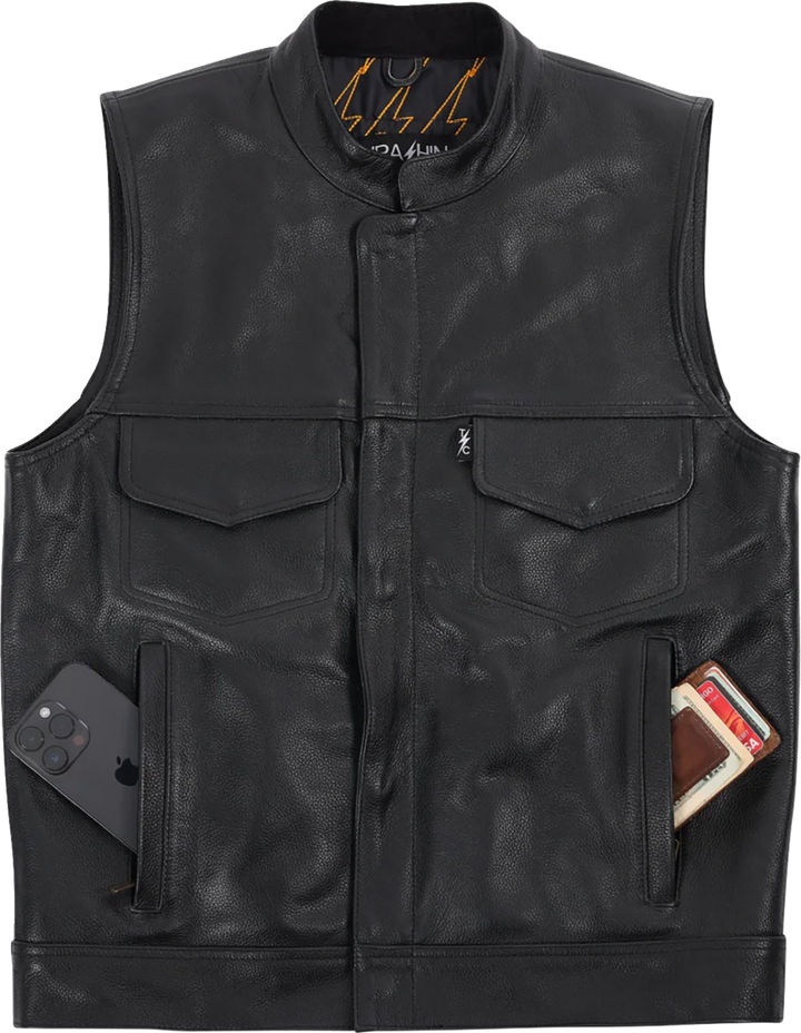 THRASHIN SUPPLY CO. Mulholland Leather Riding Vest - Black - Small TMJ-14-08