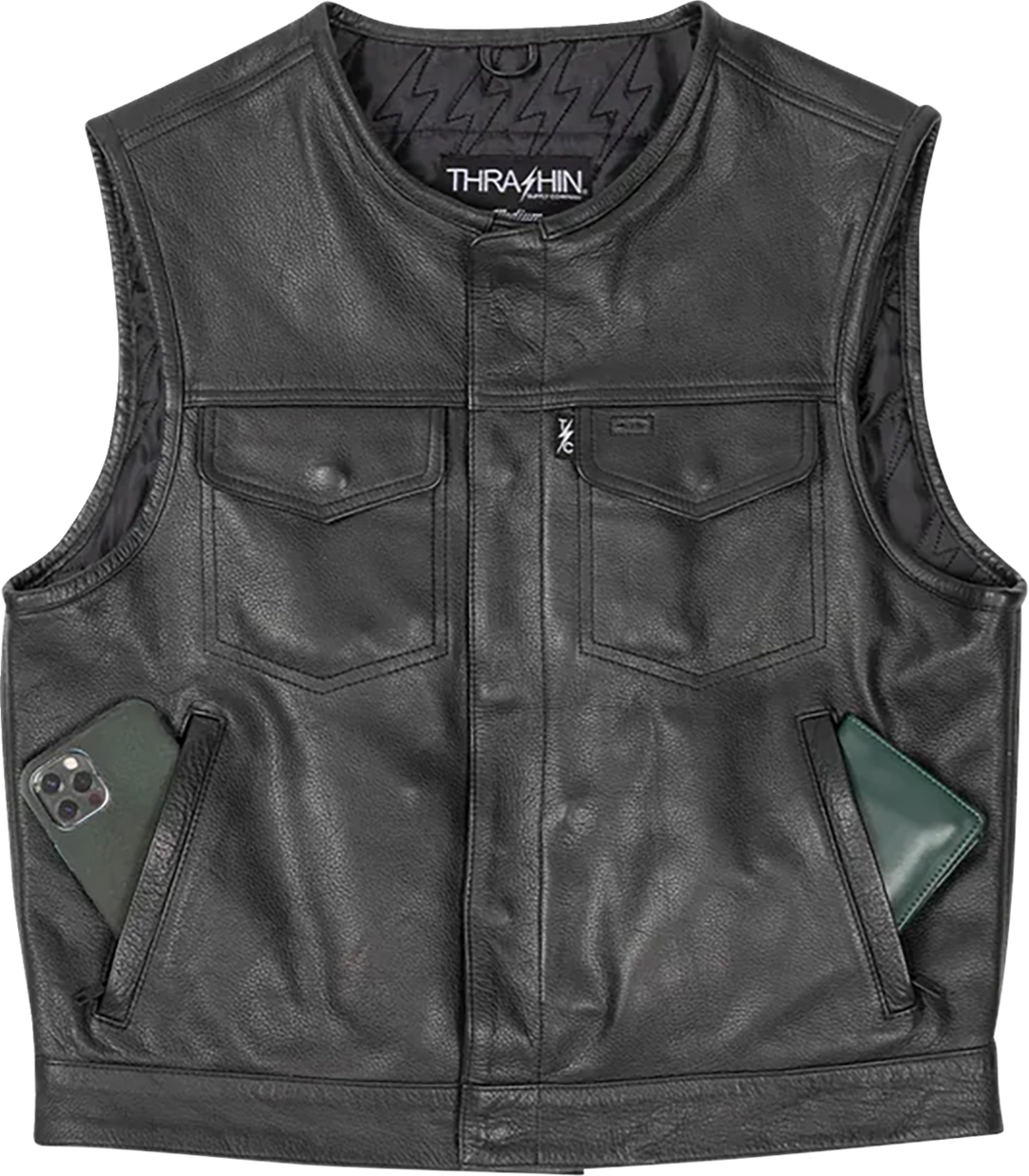 THRASHIN SUPPLY CO. Encinal Leather Shorty Riding Vest - Black - Medium TMJ-17-09