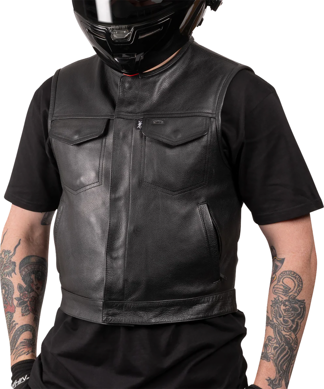 THRASHIN SUPPLY CO. Encinal Leather Shorty Riding Vest - Black - Medium TMJ-17-09