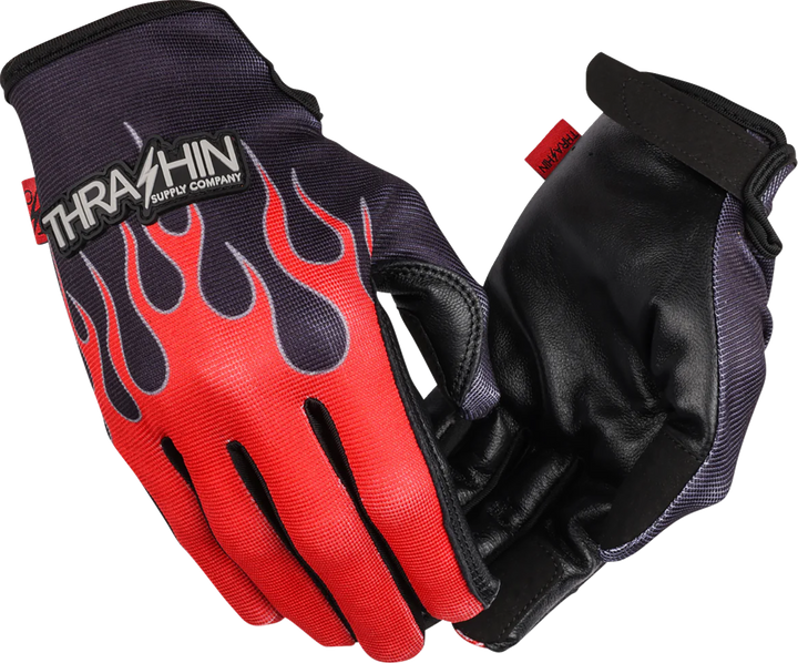THRASHIN SUPPLY CO. Stealth Leather Palm Flame Gloves - Red - Large SV1-21-10
