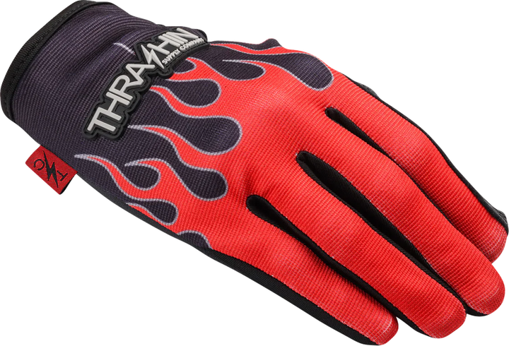 THRASHIN SUPPLY CO. Stealth Leather Palm Flame Gloves - Red - Large SV1-21-10
