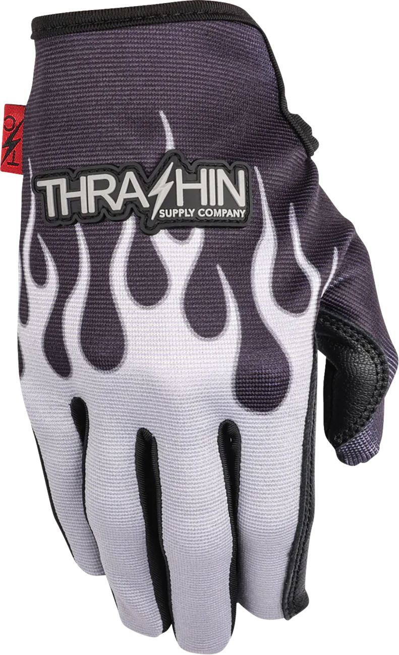 THRASHIN SUPPLY CO. Stealth Leather Palm Flame Gloves - Gray - Medium SV1-22-09