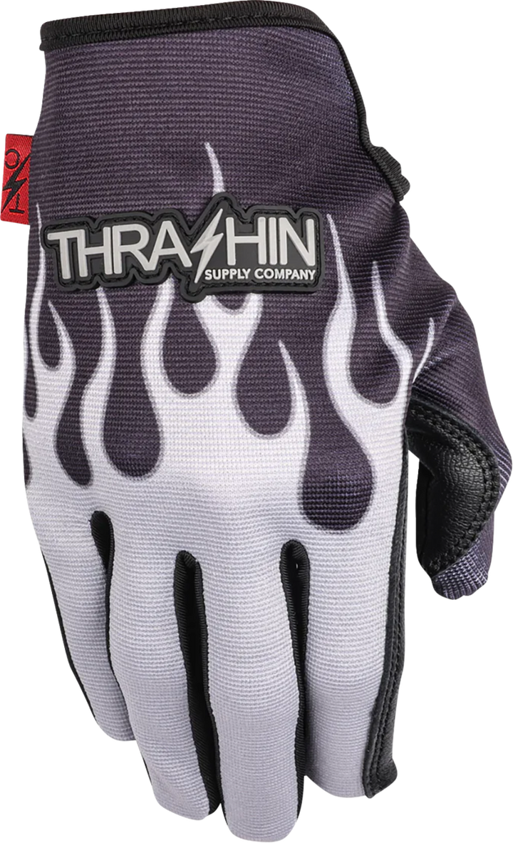 THRASHIN SUPPLY CO. Stealth Leather Palm Flame Gloves - Gray - Medium SV1-22-09