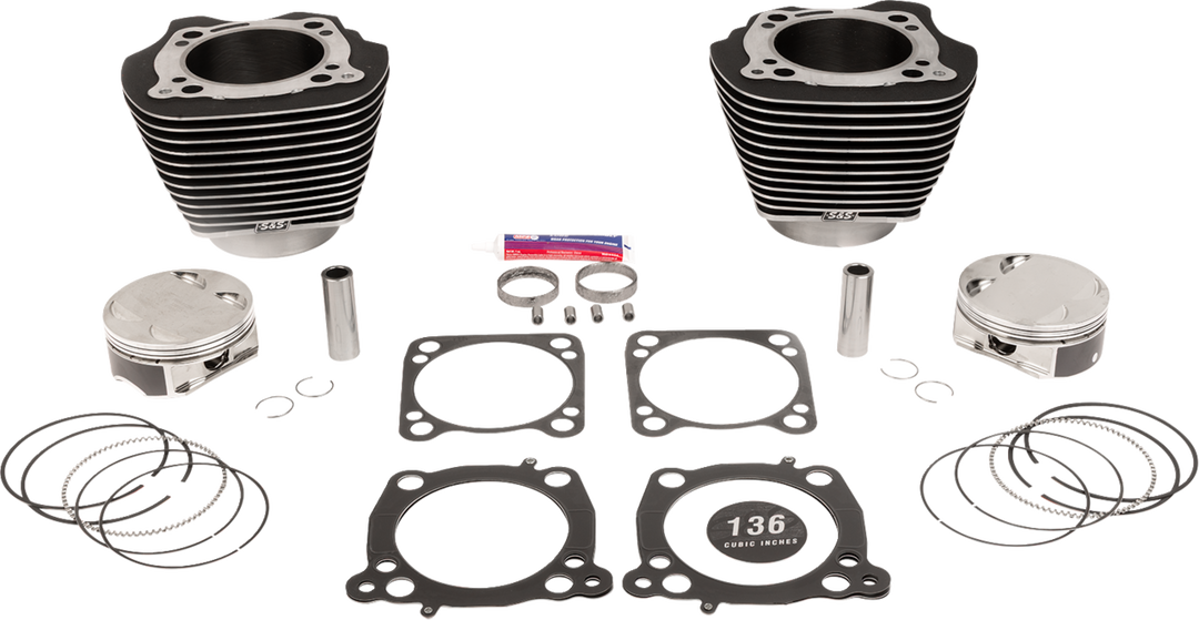 S&S CYCLE 136" Cylinder Kit - 4.625" Stroke - Wrinkle Black w/Highlighted Fins - M8 910-0848A