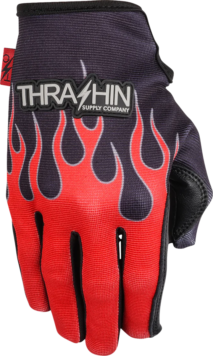 THRASHIN SUPPLY CO. Stealth Leather Palm Flame Gloves - Red - Small SV1-21-08