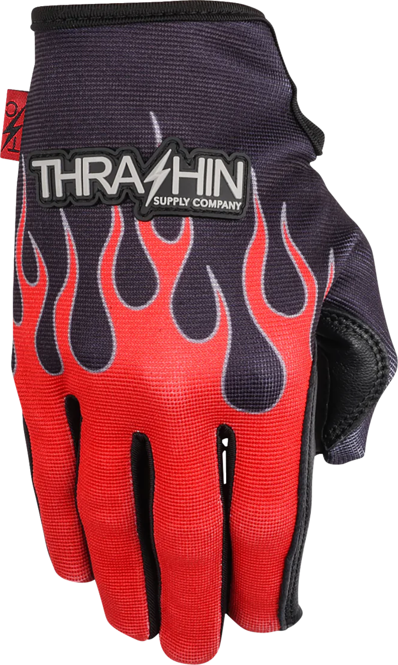 THRASHIN SUPPLY CO. Stealth Leather Palm Flame Gloves - Red - Medium SV1-21-09