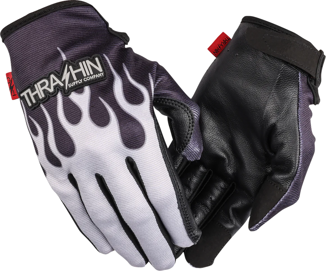 THRASHIN SUPPLY CO. Stealth Leather Palm Flame Gloves - Gray - 2XL SV1-22-12