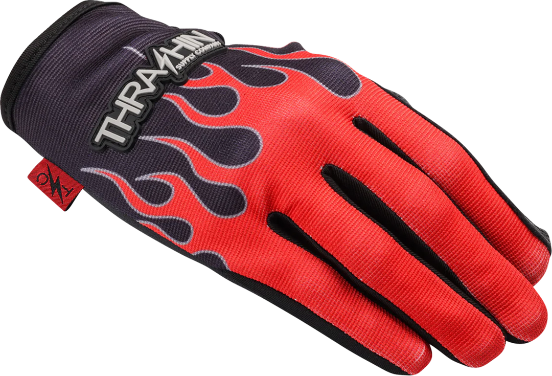 THRASHIN SUPPLY CO. Stealth Leather Palm Flame Gloves - Red - Medium SV1-21-09