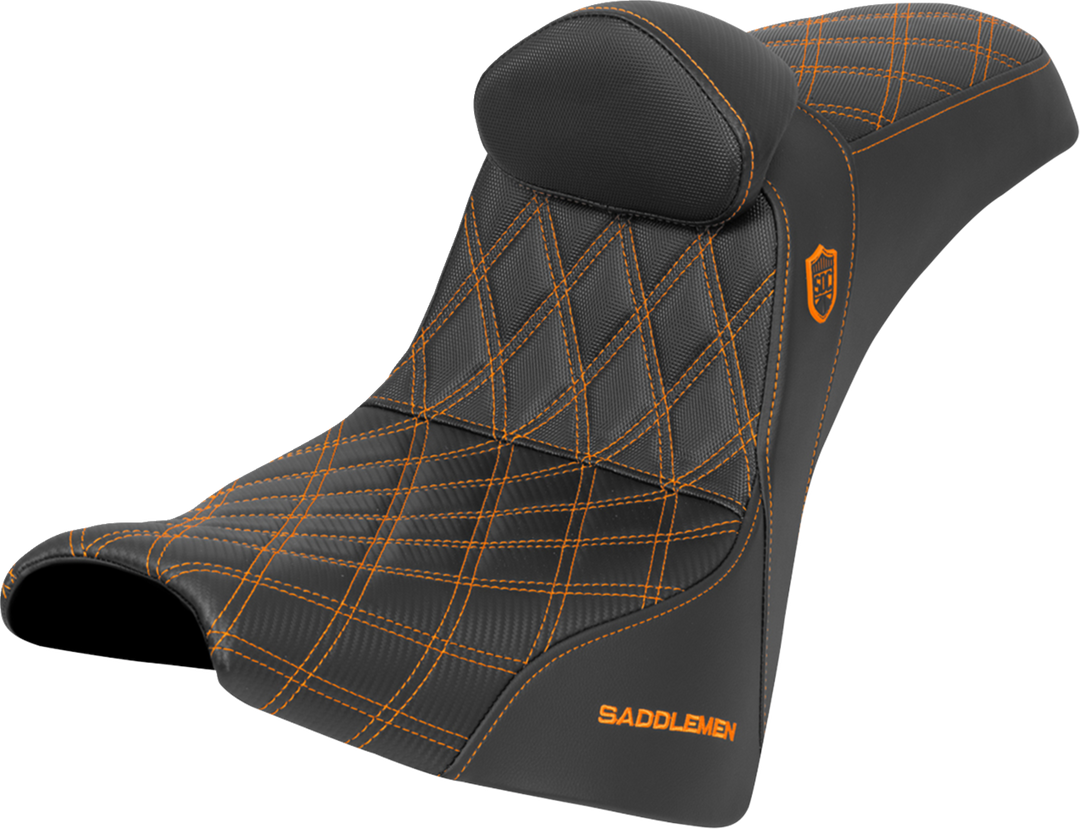 SADDLEMEN Pro Series SDC Performance Seat - w/ Backrest - Orange Stitch - Gripper - FXBB/FXST '18-'25 SC81830DB3