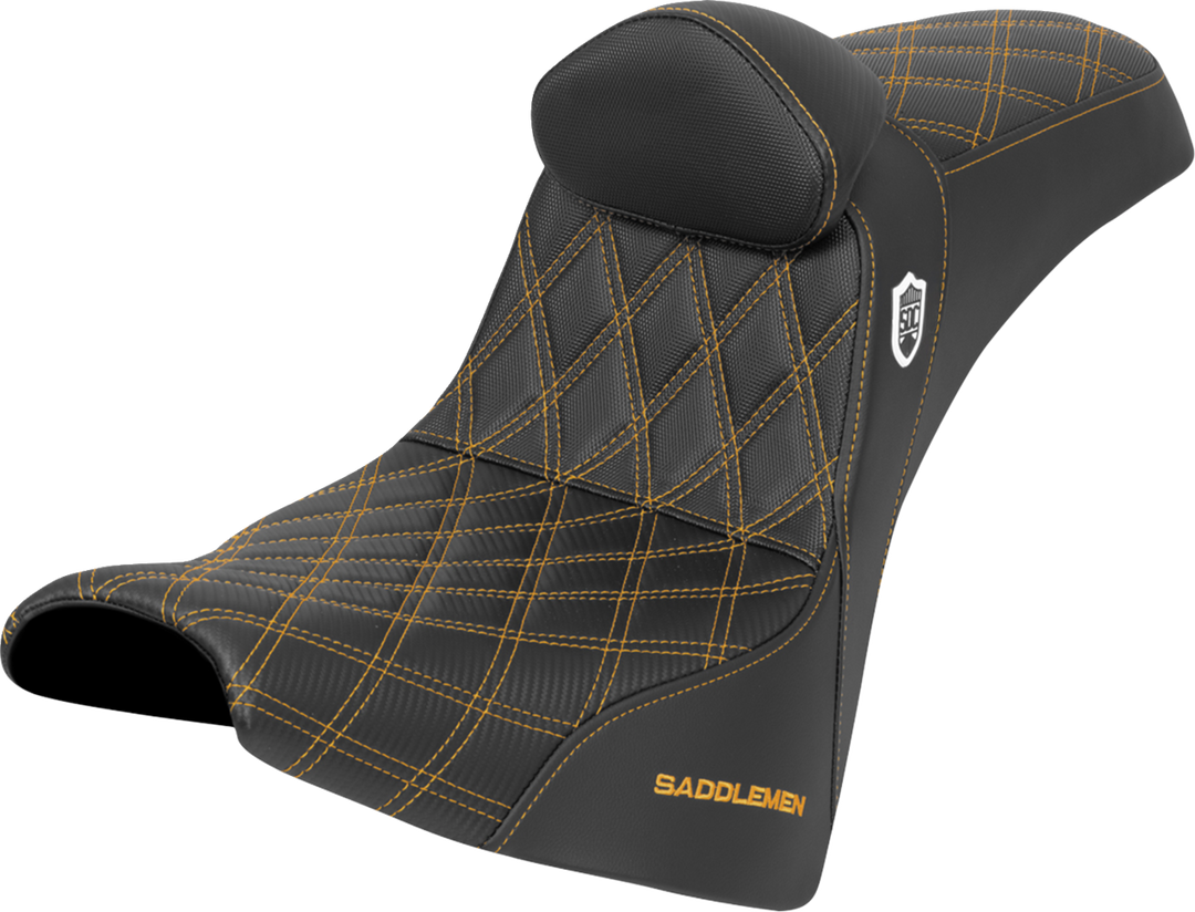 SADDLEMEN Pro Series SDC Performance Seat - w/ Backrest - Gold Stitch - Gripper - FXBB/FXST '18-'25 SC81830DB7
