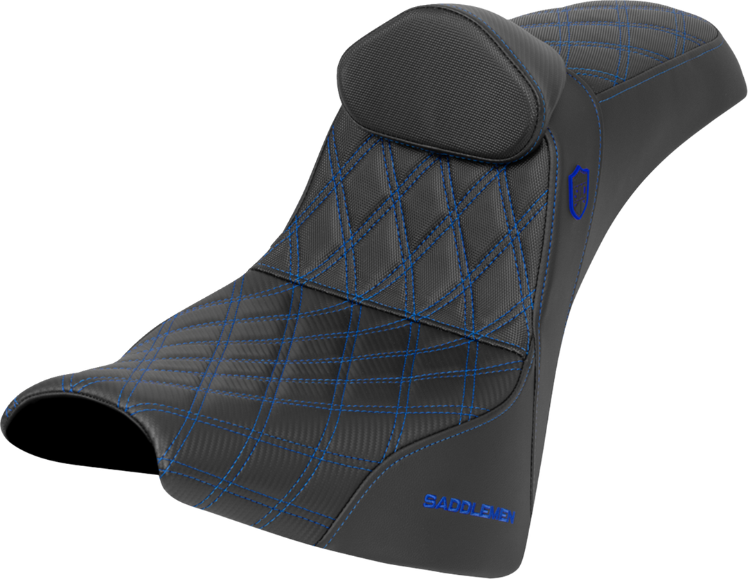 SADDLEMEN Pro Series SDC Performance Seat - w/ Backrest - Blue Stitch - Gripper - FXBB/FXST '18-'25 SC81830DB1