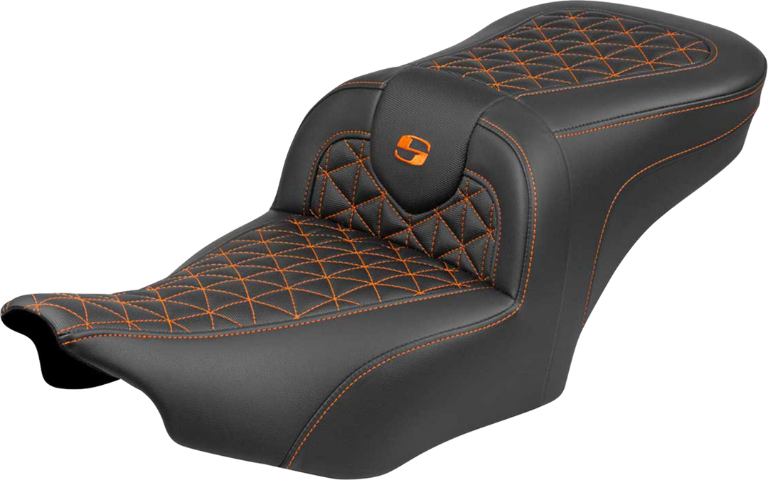 SADDLEMEN Roadsofa™ Seat - without Backrest - Orange Stitch - FLH/FLT '23-'25 823-07-21003