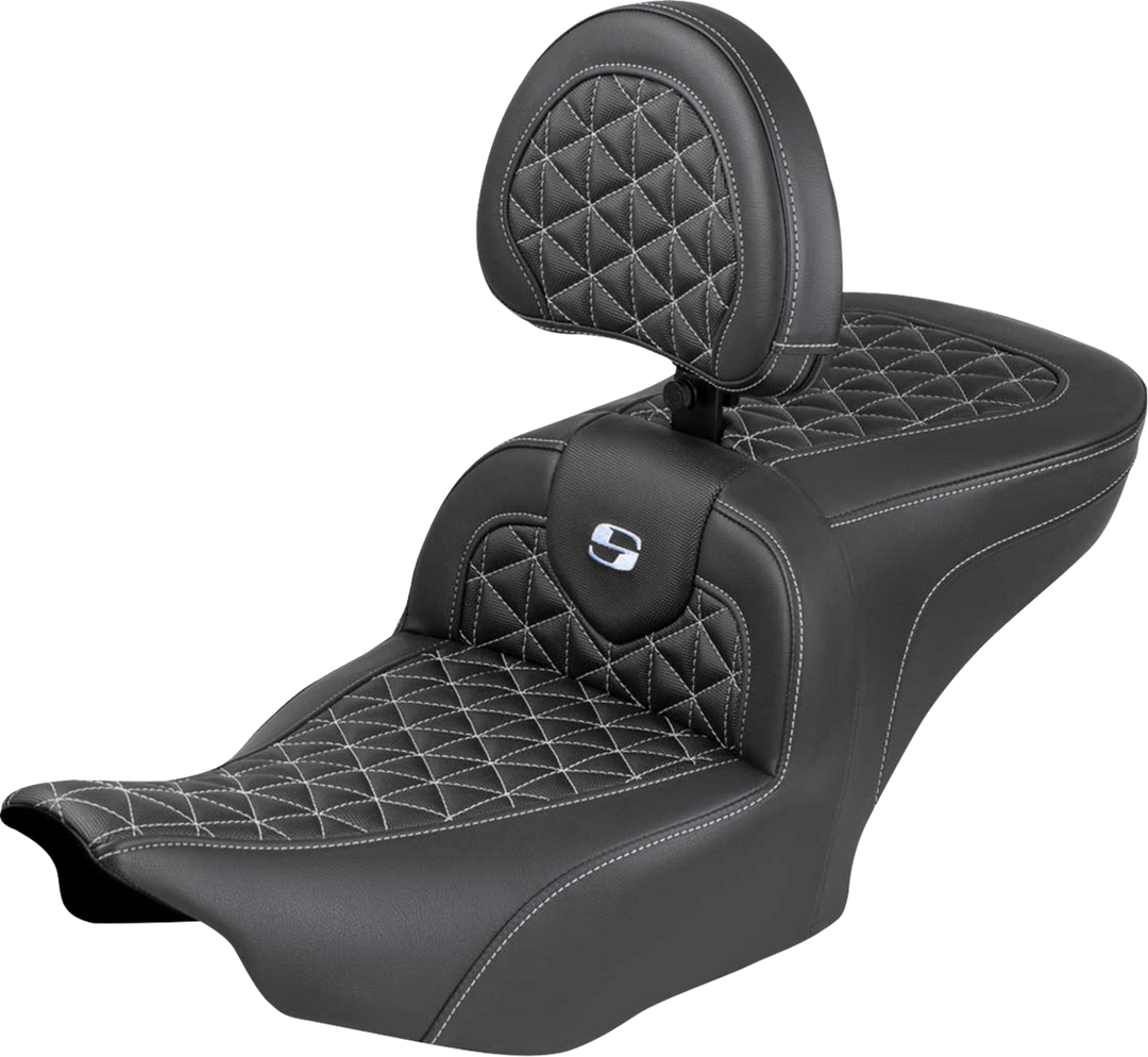 SADDLEMEN Roadsofa™ Seat - with Backrest - Silver Stitch - FLH/FLT '23-'25 823-07-210B5