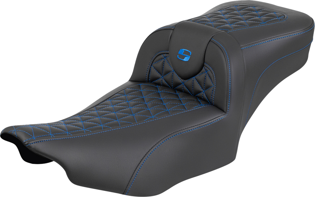 SADDLEMEN Roadsofa™ Extended Reach Seat - without Backrest - Tri-Gripper Blue Stitch - FLH/FLT '23-'25 823-07-21101