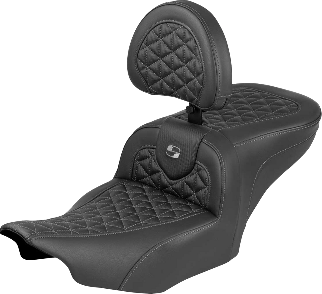 SADDLEMEN Roadsofa™ Seat - with Backrest - Gray Stitch - FLH/FLT '23-'25 823-07-210B2