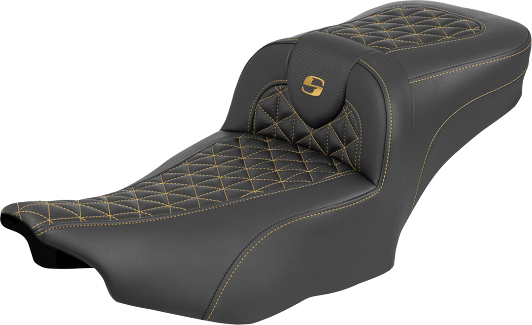 SADDLEMEN Roadsofa™ Extended Reach Seat - without Backrest - Gold Stitch - FLH/FLT '23-'25 823-07-21107