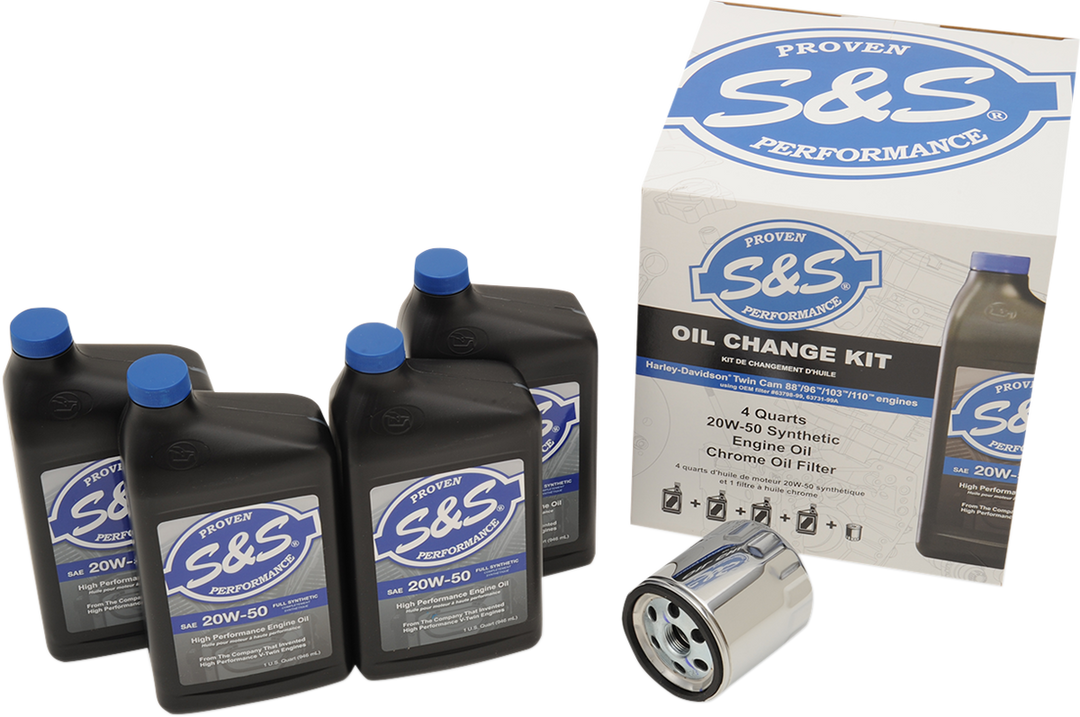 S&S CYCLE Oil Change Kit - Chrome Filter - '99-'17 Twin Cam - 4 US quarts 218942