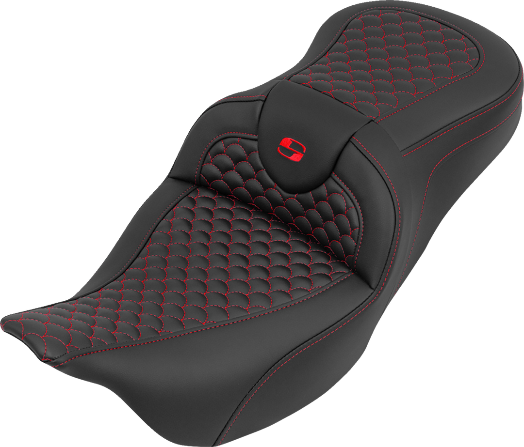 SADDLEMEN Roadsofa™ Seat - without Backrest - Dragon Stitch - Red Stitch - FLH/FLT '08-'25 808-07B-20804