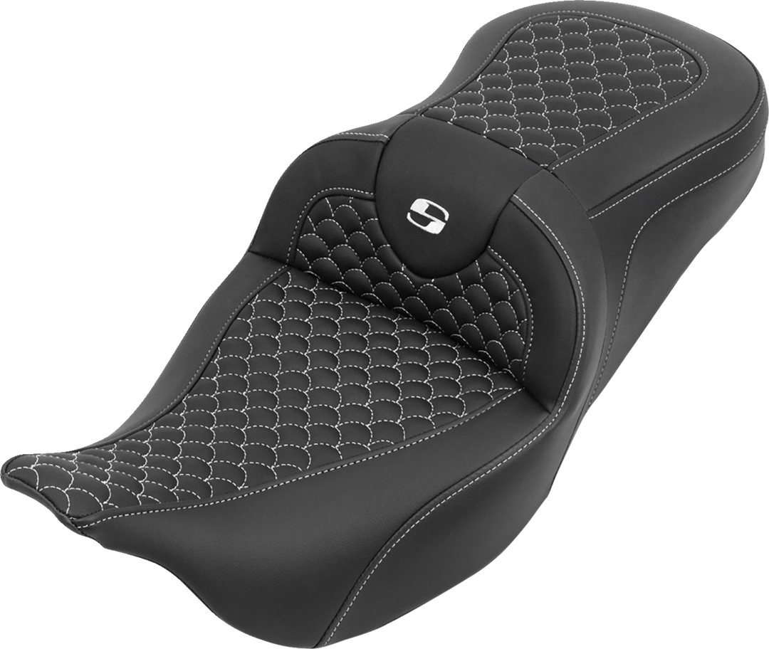 SADDLEMEN Roadsofa™ Seat - without Backrest - Dragon Stitch - White Stitch - FLH/FLT '08-'25 808-07B-20806
