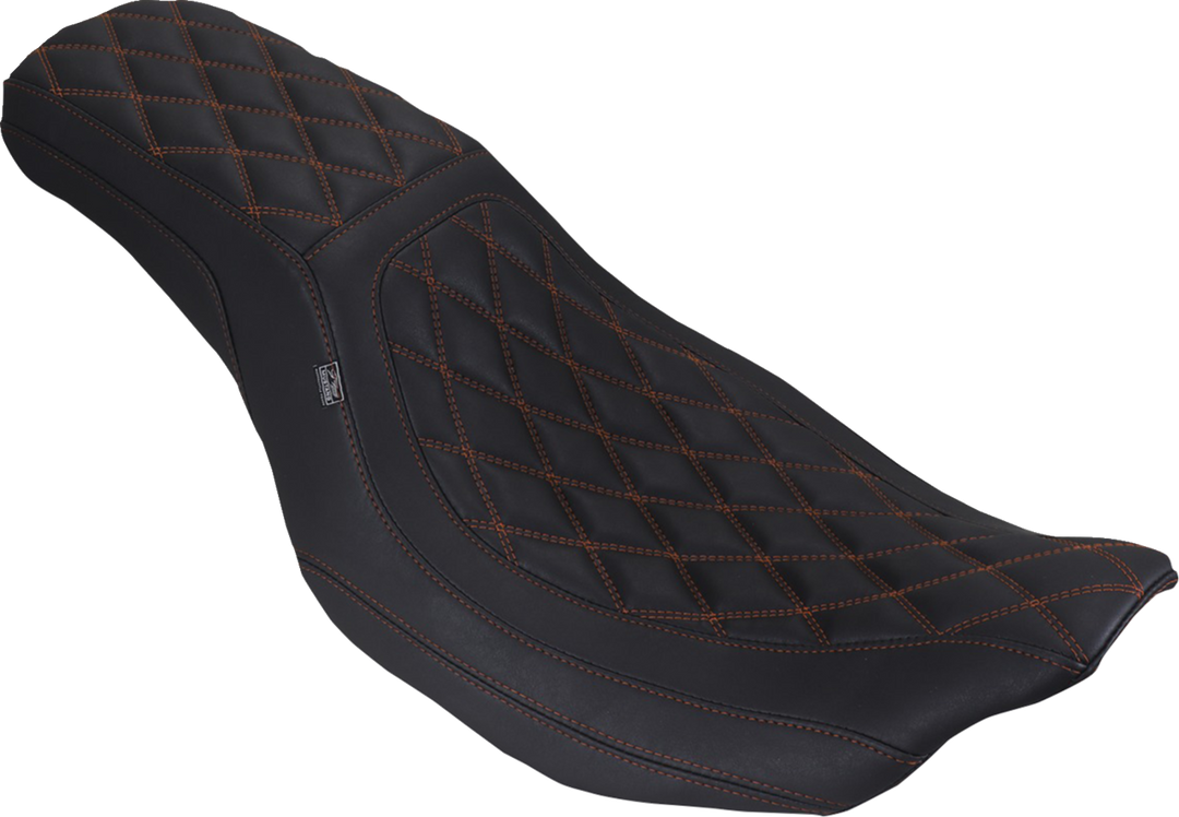 MUSTANG Low Squareback Seat - Double Diamond - Mandarin Orange Stitch - FLH/FLT '23-'26 88514 MO