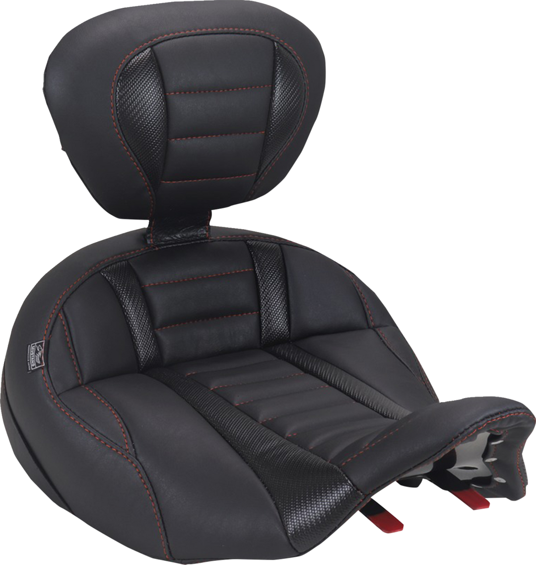 MUSTANG Deluxe Touring Solo Seat - with Driver's Backrest - American Beauty Stitch - FLH/FLT '23-'26 89406AB