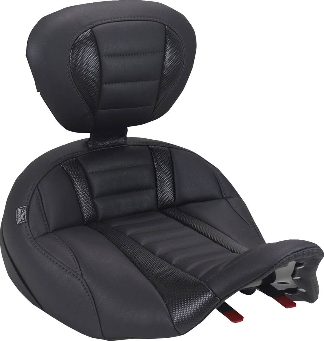 MUSTANG Deluxe Touring Solo Seat - with Driver's Backrest - Black Stitch - FLH/FLT '23-'26 89406