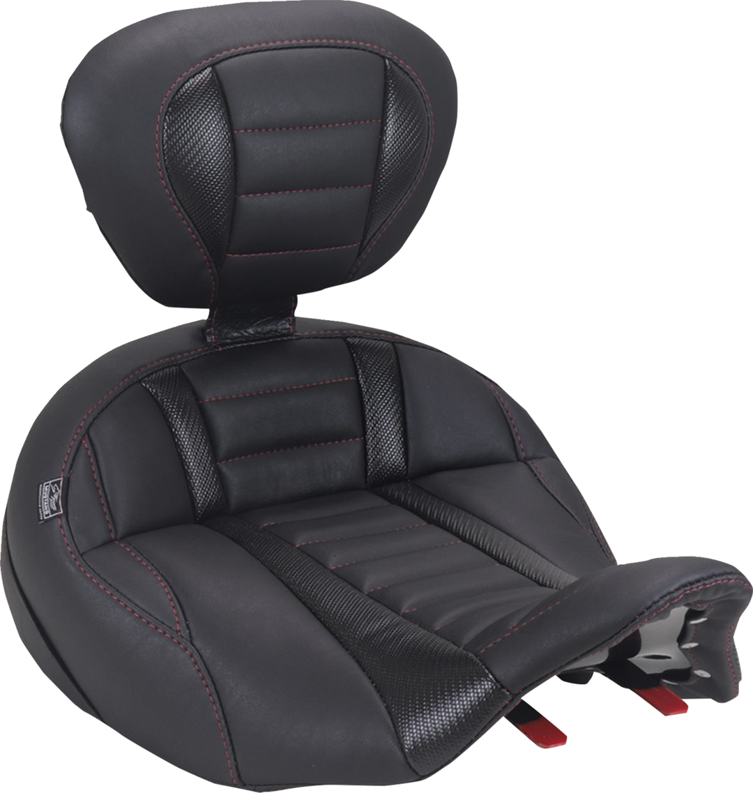 MUSTANG Deluxe Touring Solo Seat - with Driver's Backrest - Dark Cherry Stitch - FLH/FLT '23-'26 89406DC