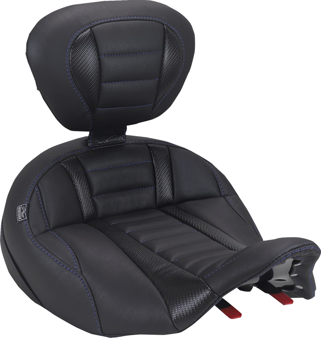 MUSTANG Deluxe Touring Solo Seat - with Driver's Backrest - Sky Blue Stitch - FLH/FLT '23-'26 89406SB