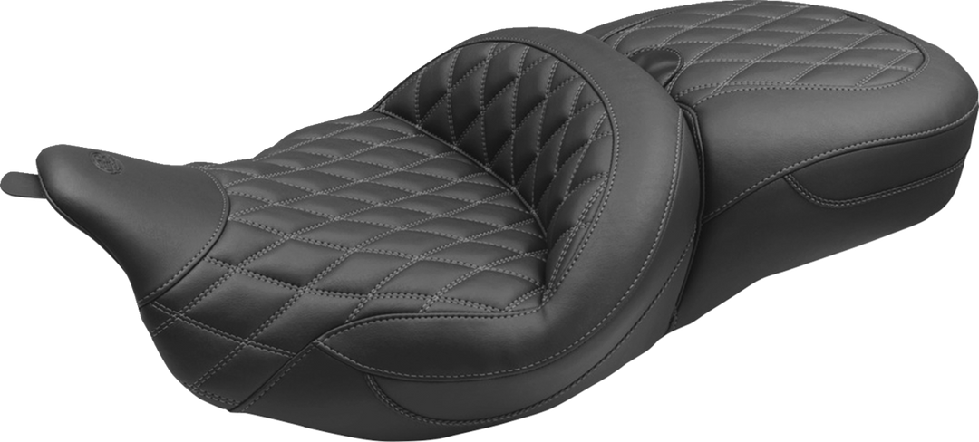MUSTANG Super Touring Seat - Double Diamond - Gun Metal Stitch FLH/FLT '08-'25 89538GM