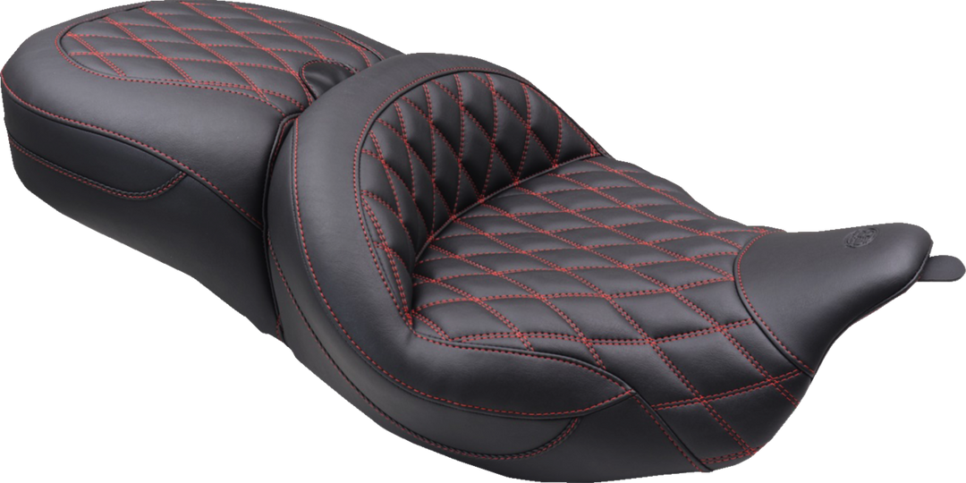 MUSTANG Super Touring Seat - Double Diamond - American Beauty Red Stitch FLH/FLT '08-'25 89538AB