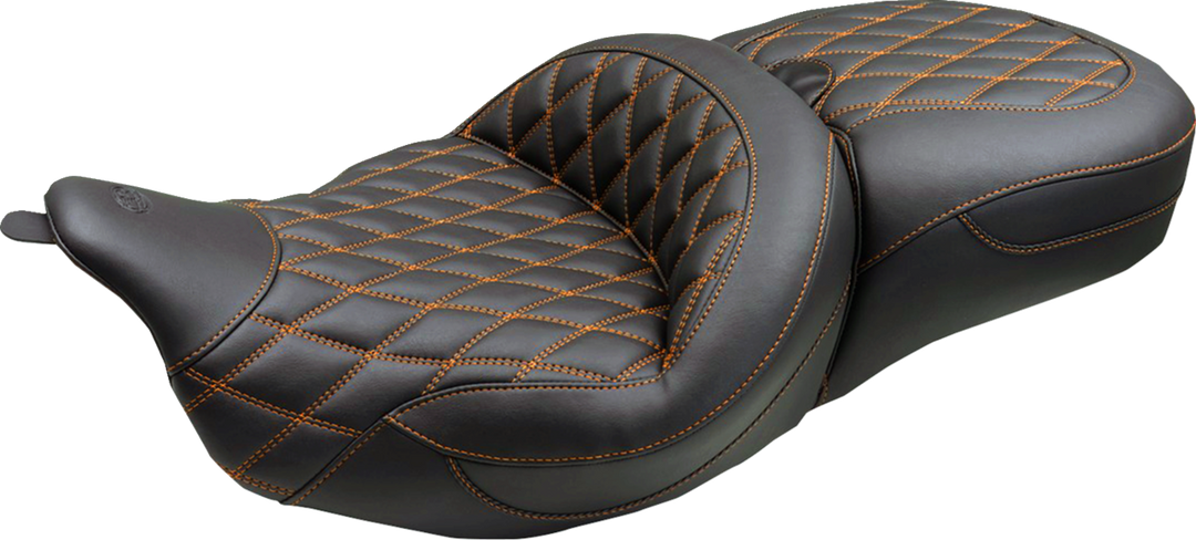 MUSTANG Super Touring Seat - Double Diamond - Mandarin Orange Stitch FLH/FLT '08-'25 89538MO