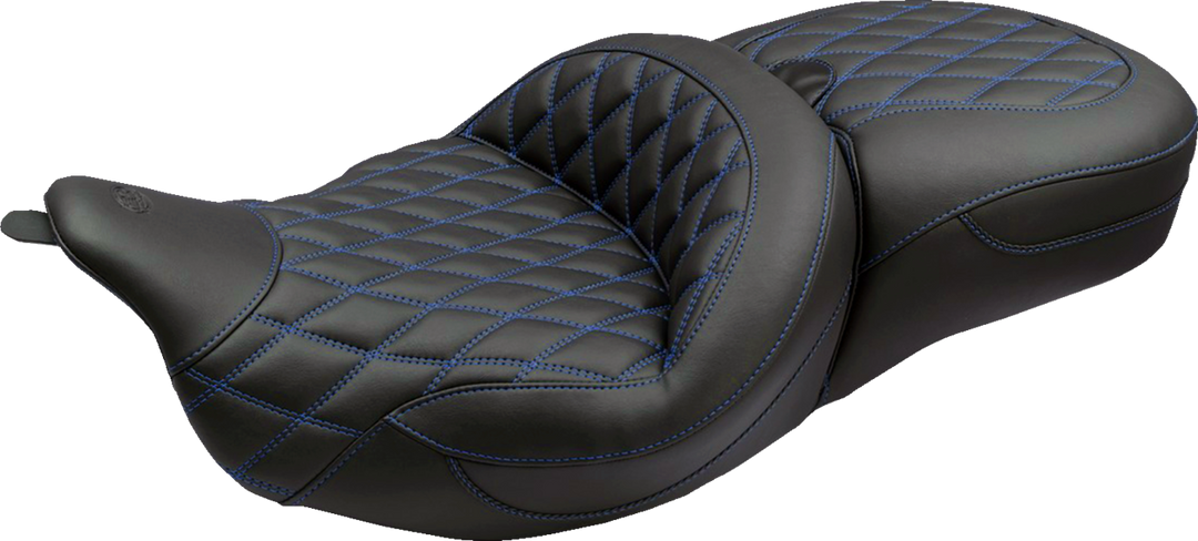 MUSTANG Super Touring Seat - Double Diamond - Sky Blue Stitch FLH/FLT '08-'25 89538SB