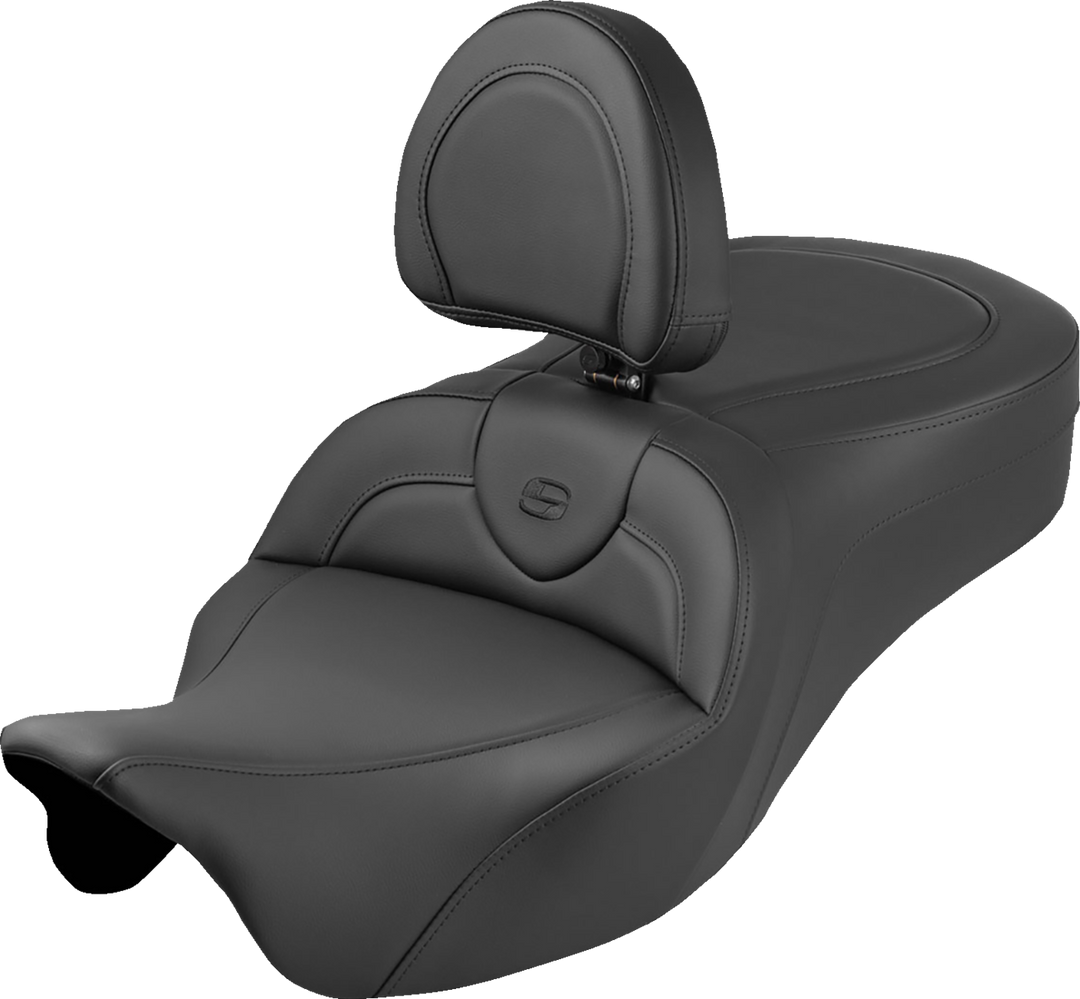 SADDLEMEN Roadsofa™ King Seat - With Backrest - Plain - Black Stitch - FLH/FLT '08-'25 808-07B-187SBR