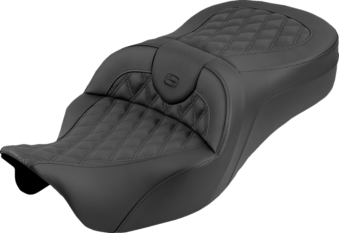 SADDLEMEN Roadsofa™ King Seat - No Backrest - Lattice Stitch - Black Stitch - FLH/FLT '08-'25 808-07B-182S00