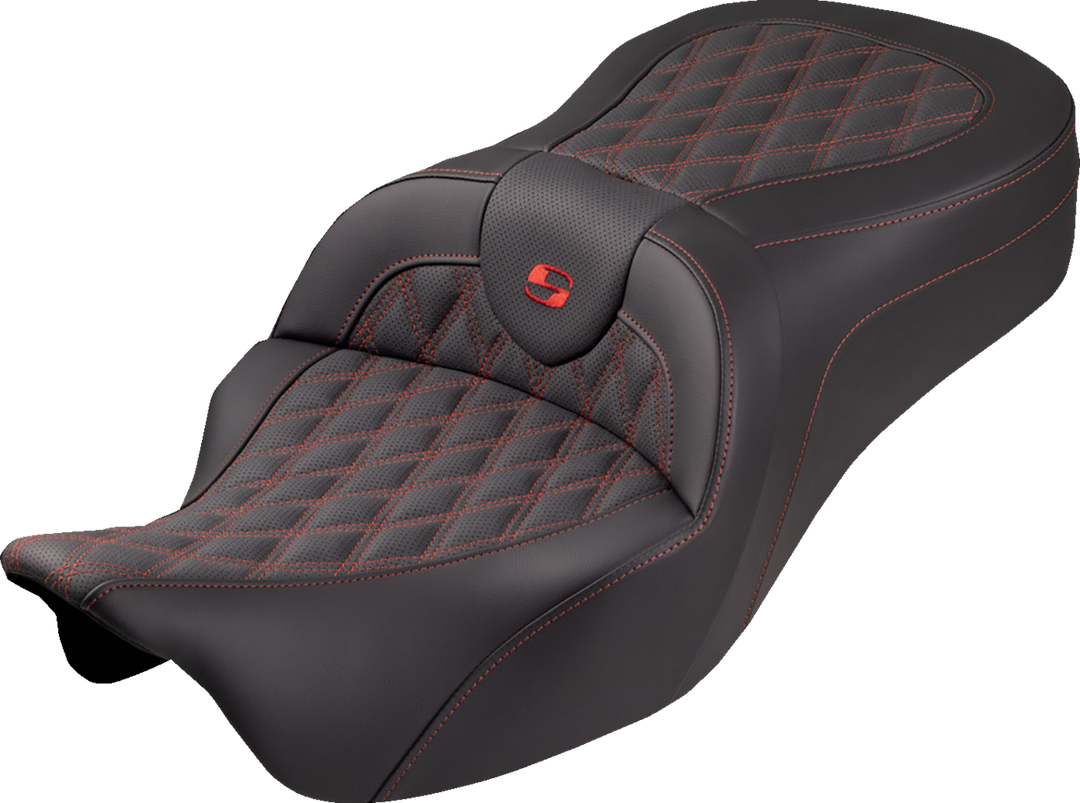 SADDLEMEN Roadsofa™ King Seat - No Backrest - Lattice Stitch - Red Stitch - FLH/FLT '08-'25 808-07B-182S04