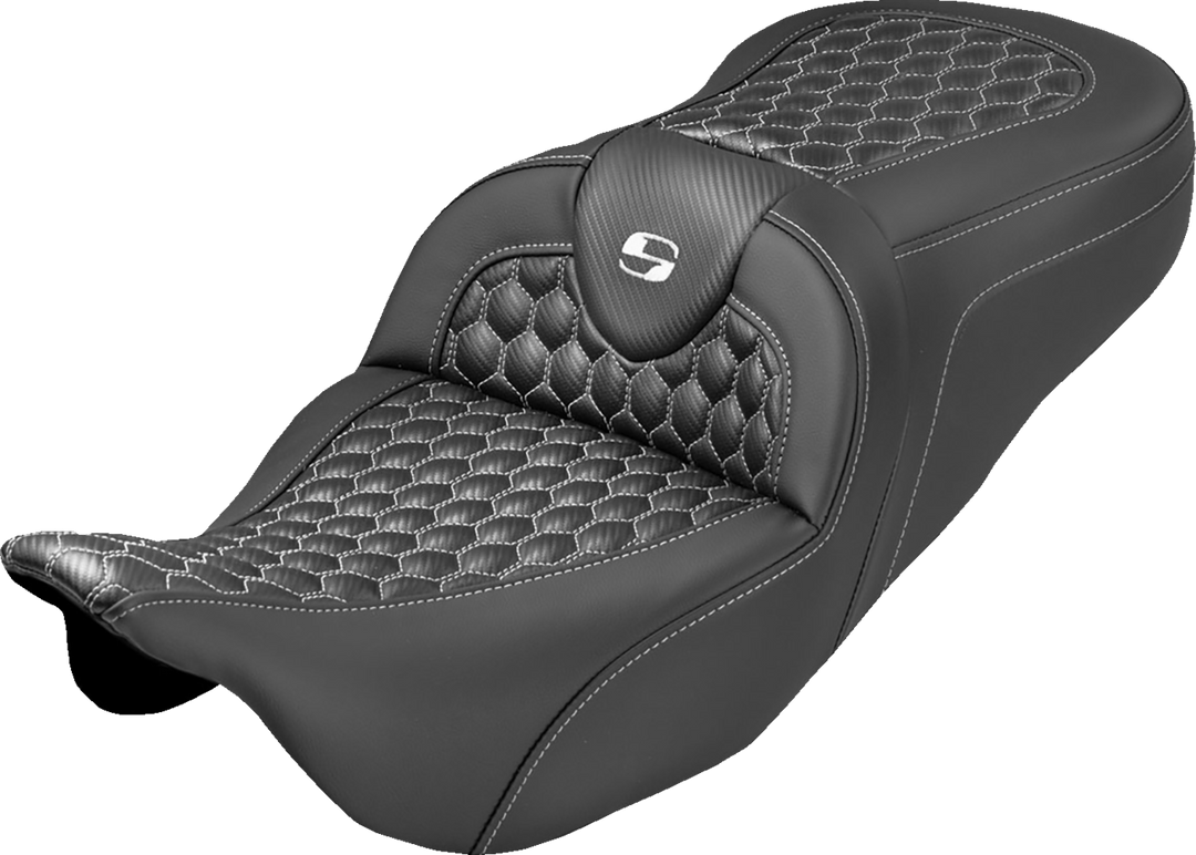 SADDLEMEN Roadsofa™ Seat - Honeycomb Stitch - White Stitch - No Backrest - FLH/FLT '08-'25 808-07B-18906